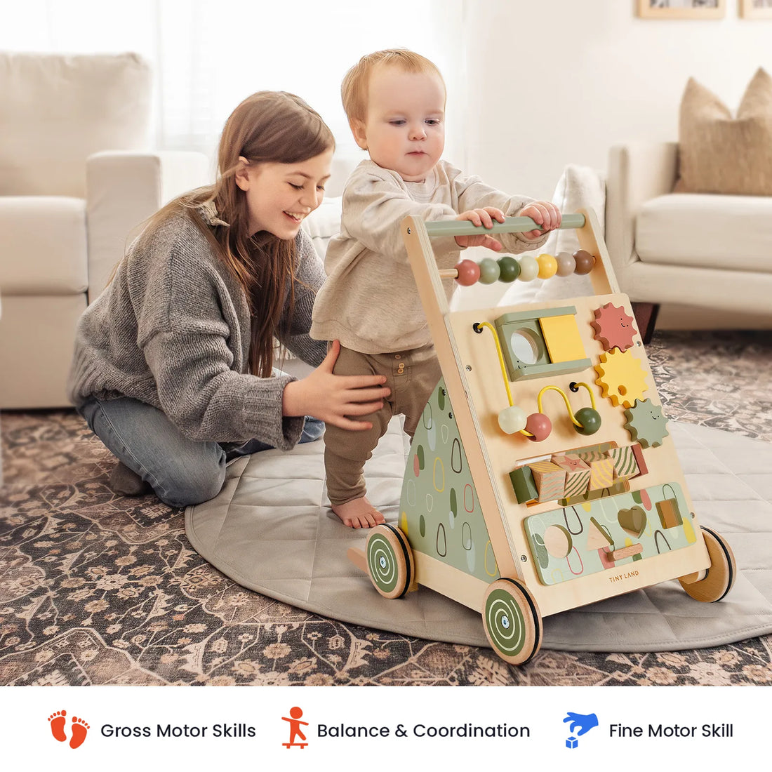 Sage Green Wooden Baby Walker