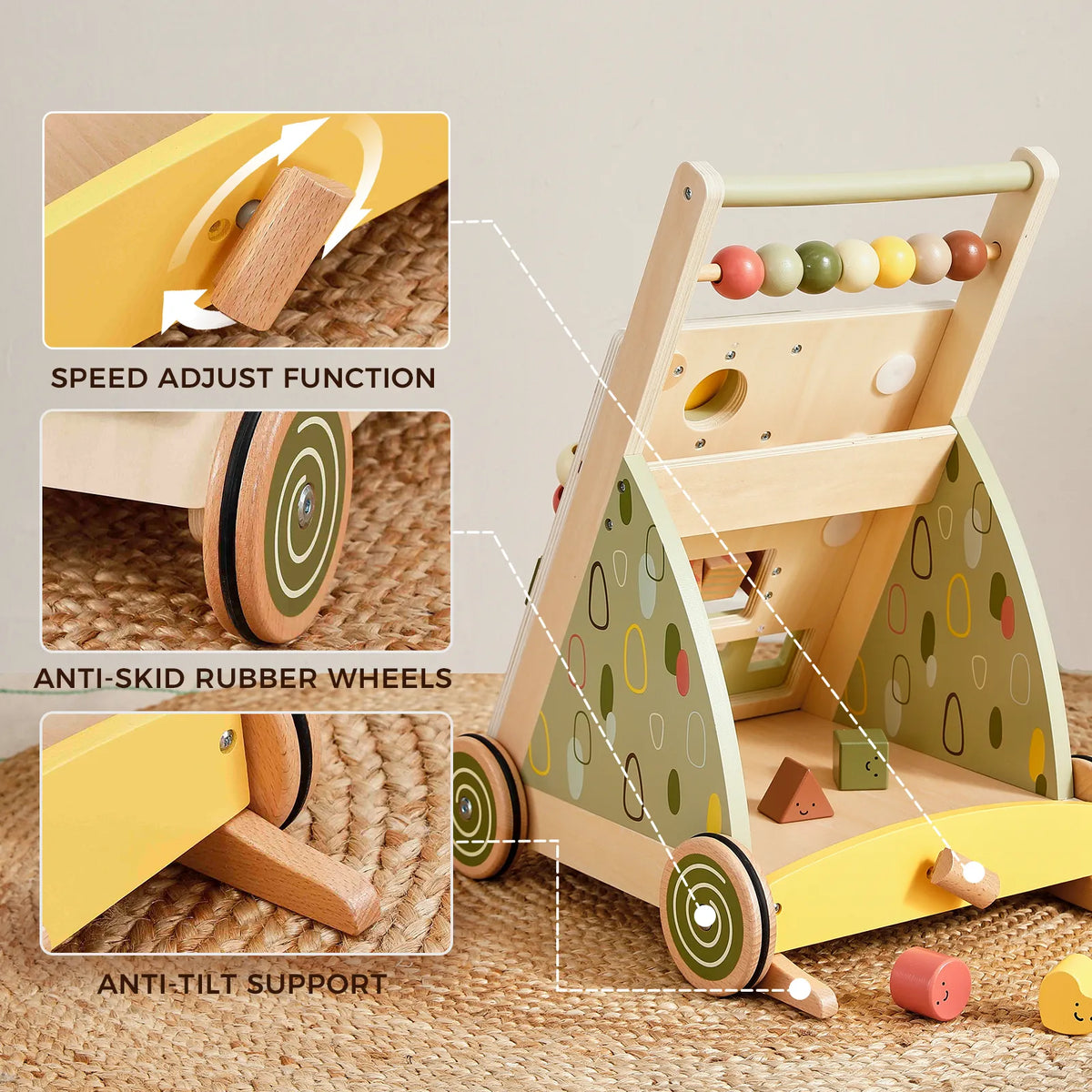 Sage Green Wooden Baby Walker