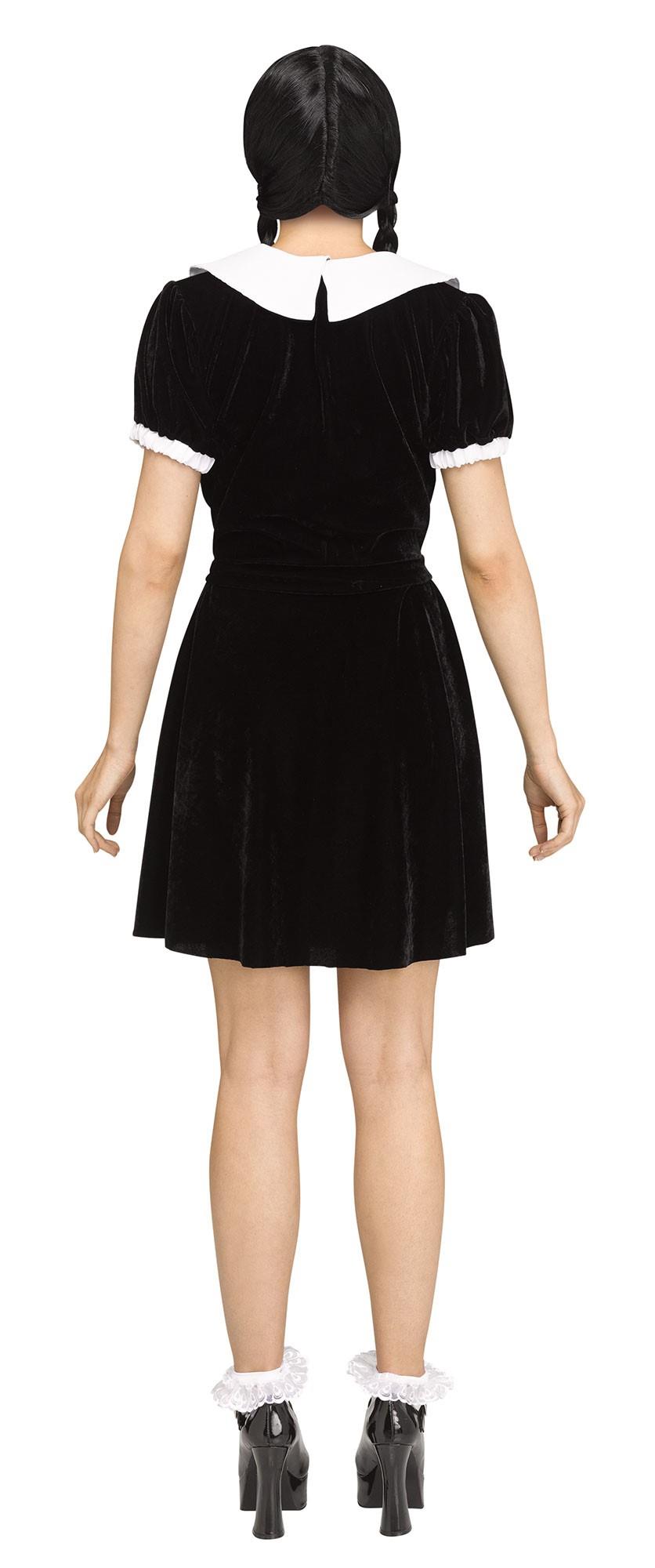 Gothic Girl Black Dress Wednesday Adams Adult Costume S/M 2-8