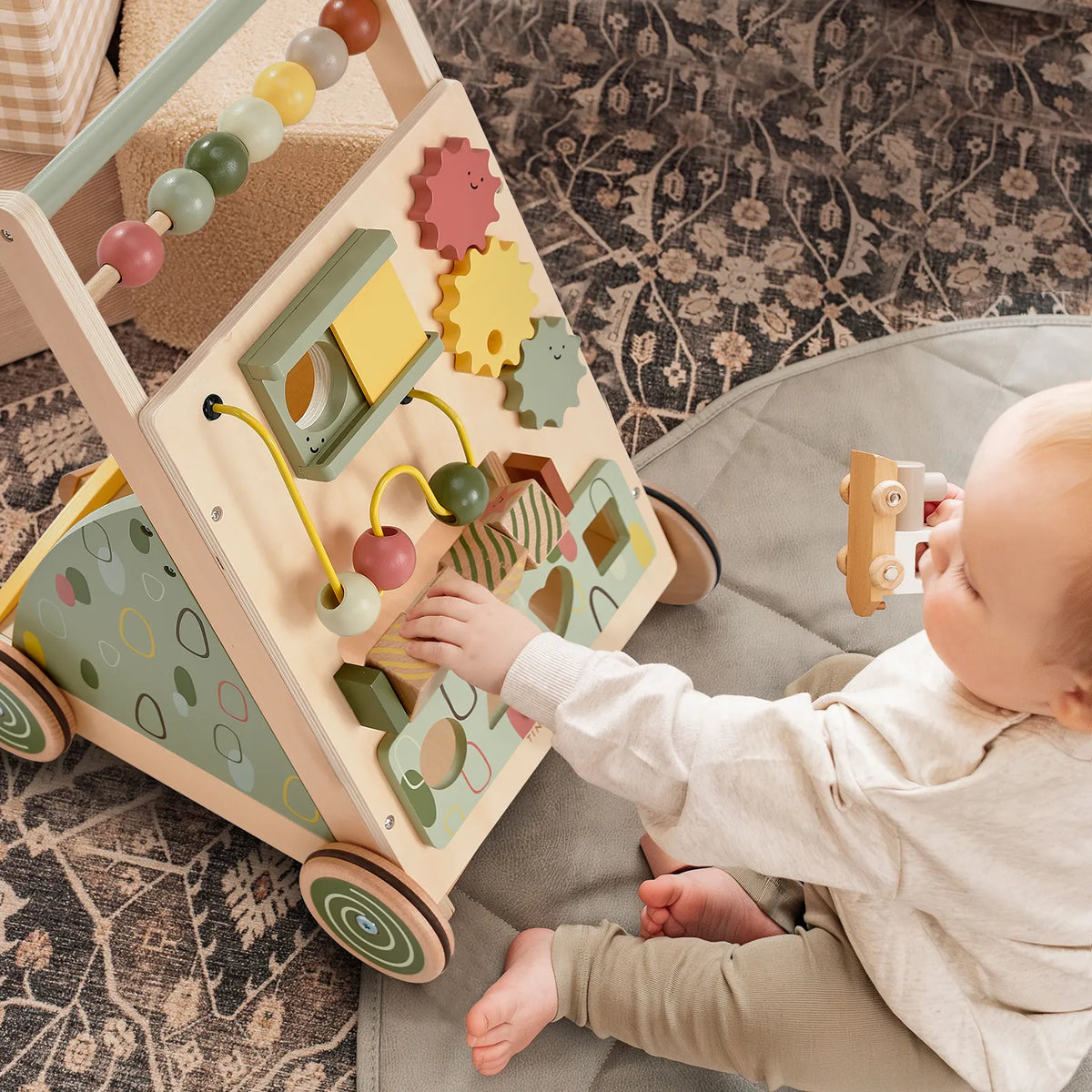 Sage Green Wooden Baby Walker