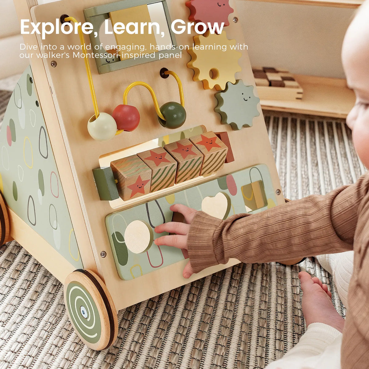 Sage Green Wooden Baby Walker
