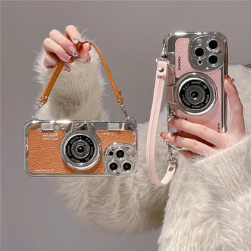 Luxury Retro Stereo Camera Lanyard iPhone Case