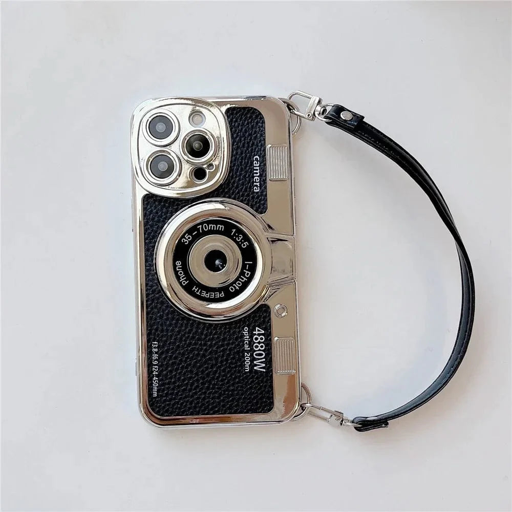 Luxury Retro Stereo Camera Lanyard iPhone Case