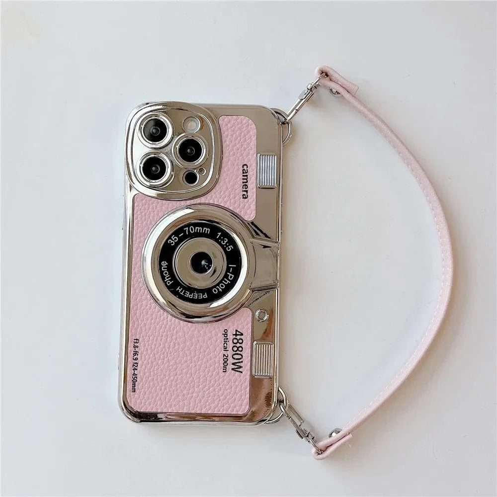 Luxury Retro Stereo Camera Lanyard iPhone Case