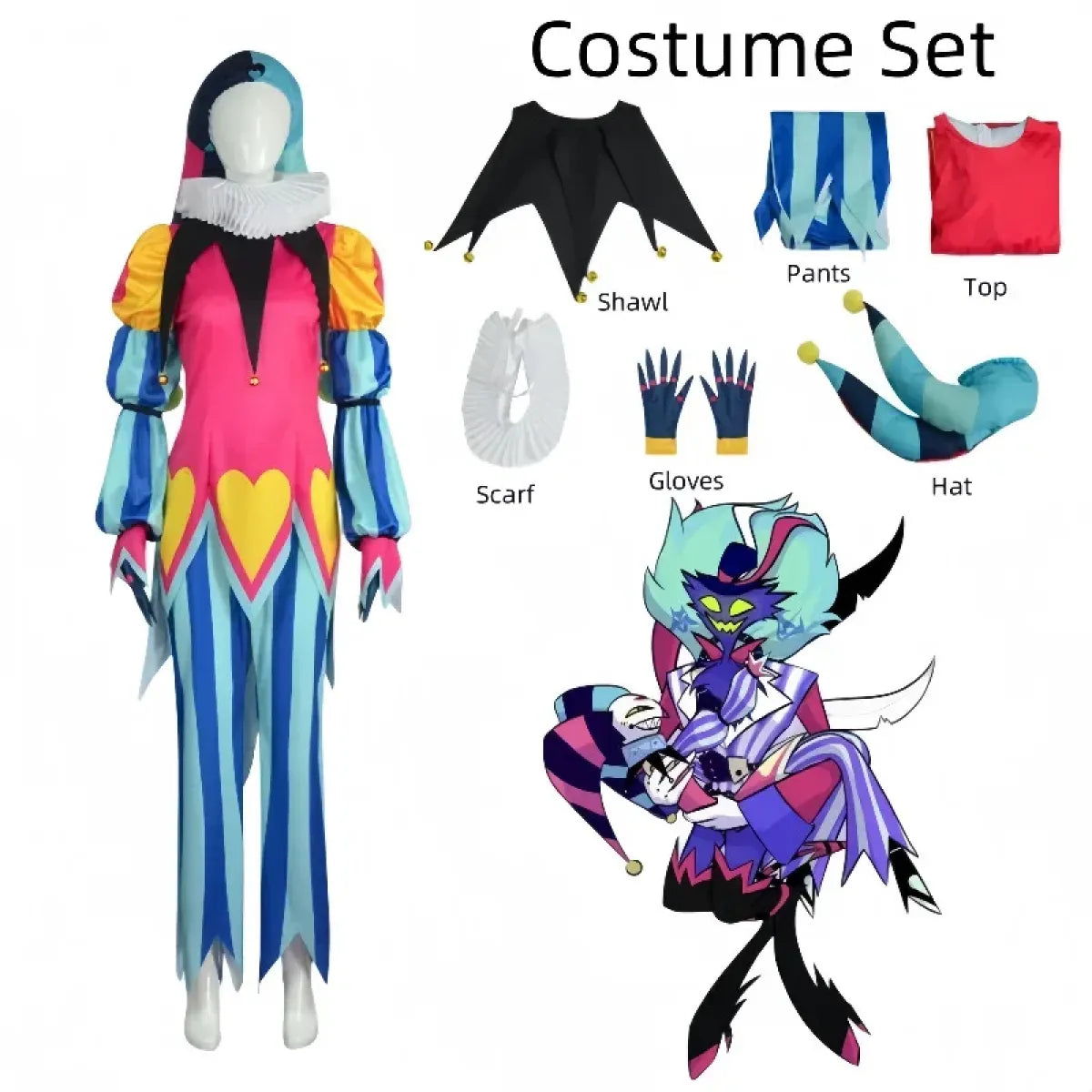 Fizzarolli Cosplay Costume – Helluva Boss Jester Outfit Full Set